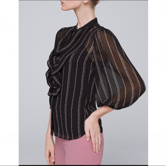 White House Black Market Pleated Ruffle Blouse Top - Picture 2 of 8